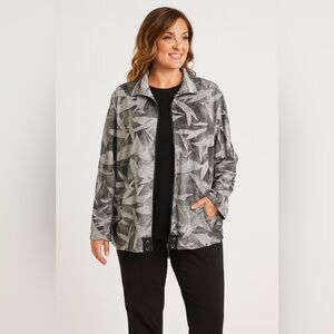 Jamie Sadock Digitize Print Long Sleeve Top Women’s L Gray Full Zip Mock Leather
